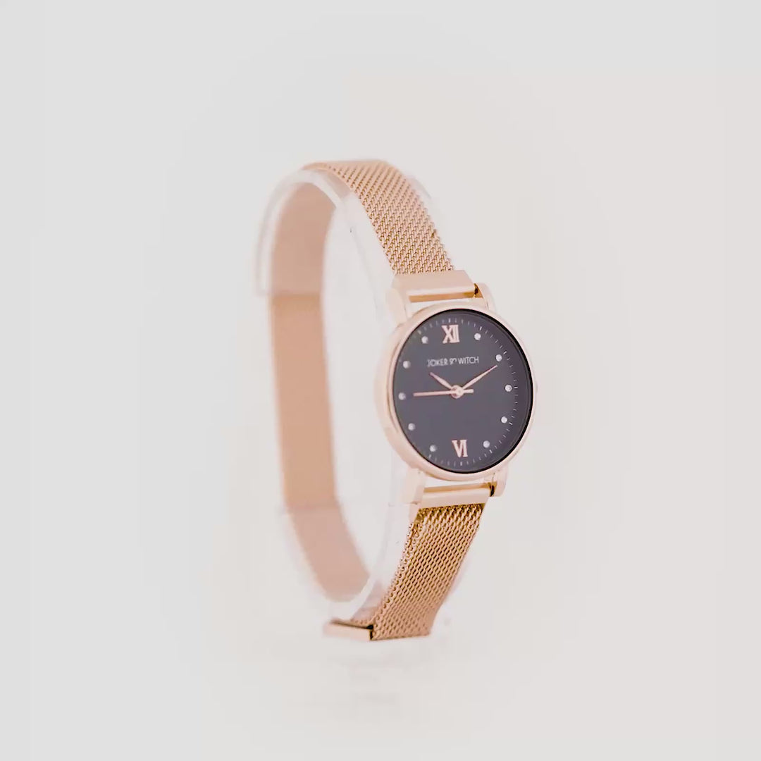 Mini Lexi Black Small Dial Rose Gold Magnetic Strap Women's Watch