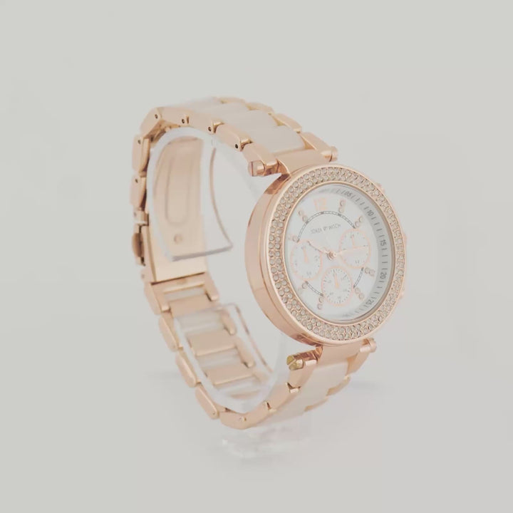 Suzanne White Large Rhinestone Dial White Ceramic Linked Chain Strap Women's Watch