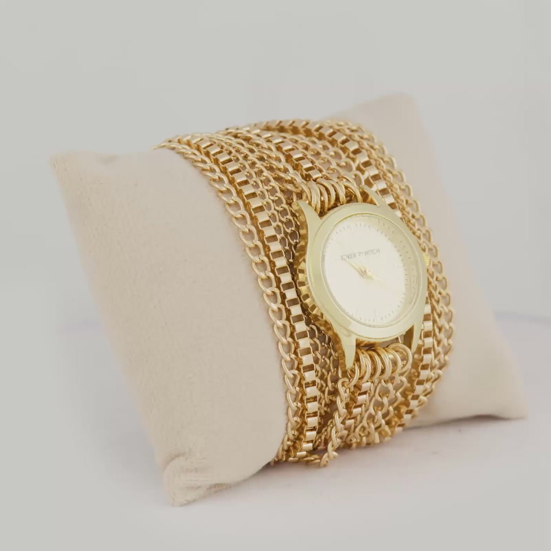 Party Gold Small Dial Chain Wrap Around Strap Women's Watch