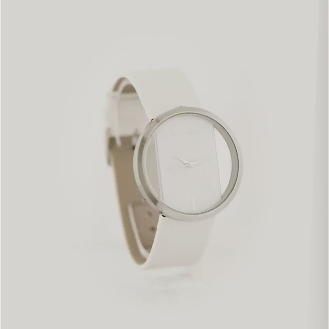 Futuristic Silver White Large Dial PU Strap Women's Watch