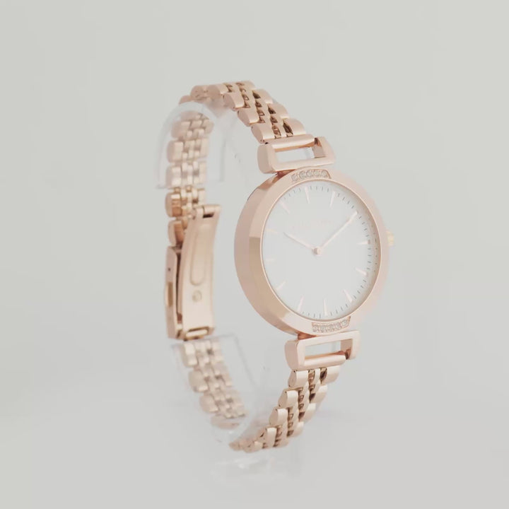 Petite White Medium Dial Rose Gold Linked Chain Strap Women's Watch