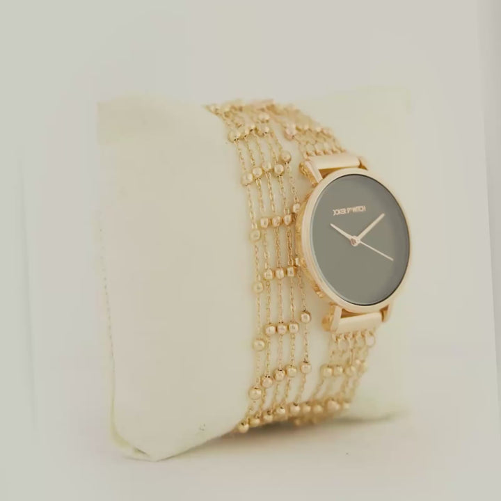 Nami Black Medium Dial Rose Gold Chain Wrap Around Strap Women's Watch