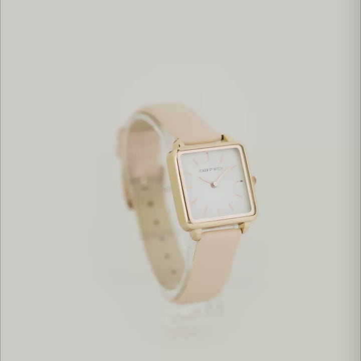 Emily White Small Square Dial Pink PU Strap Women's Watch