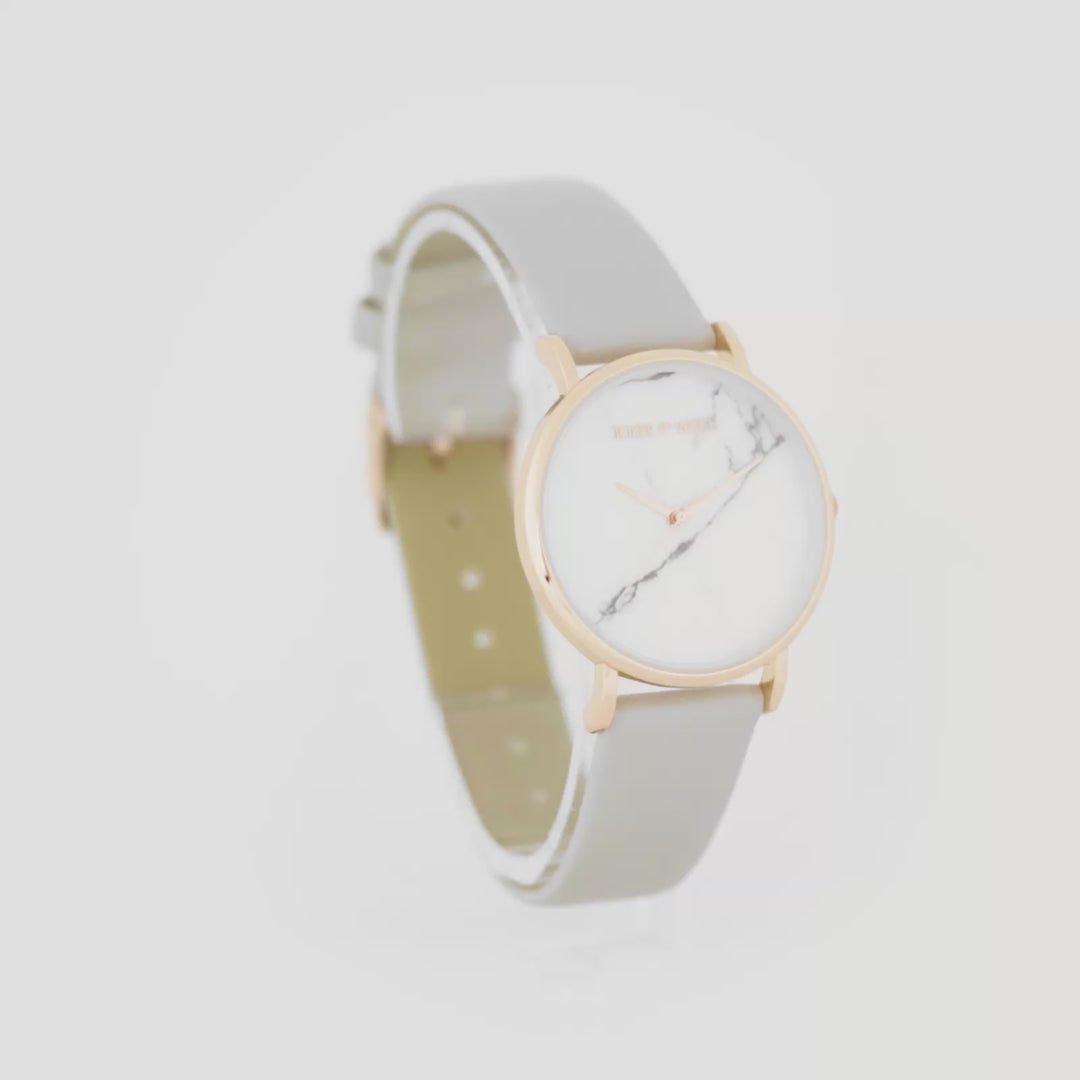 Hannah White Medium Marble Dial Grey PU Strap Women's Watch