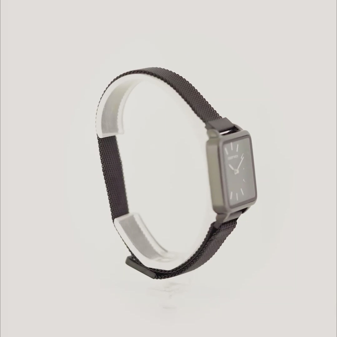 Vintage Black Small Square Dial Magnetic Strap Women's Watch