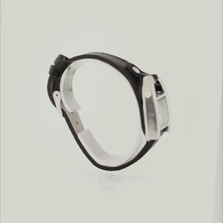 Dara Silver Medium Rectangle Dial Black PU Strap Women's Watch