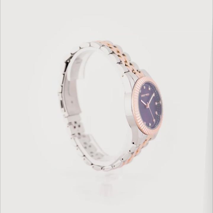 Meridian Blue Large Dial Dual Tone Linked Chain Strap Women's Watch