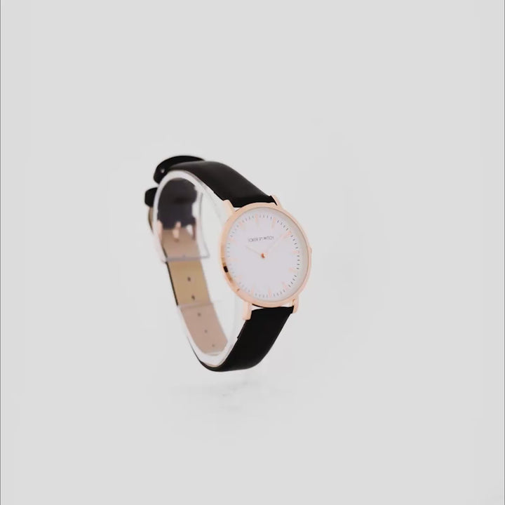 Ines White Medium Dial Black PU Strap Women's Watch