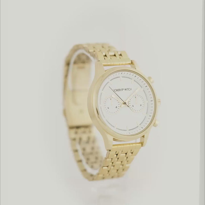 Cruz White Large Dial Gold Linked Chain Strap Men's Watch