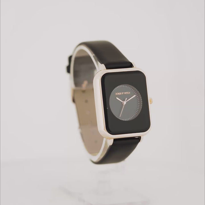 Utopia Black Medium Rectangle Dial PU Strap Unisex Watch