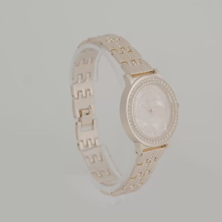 Moonlight Rose Gold Medium Rhinestone Dial Linked Chain Strap Women's Watch