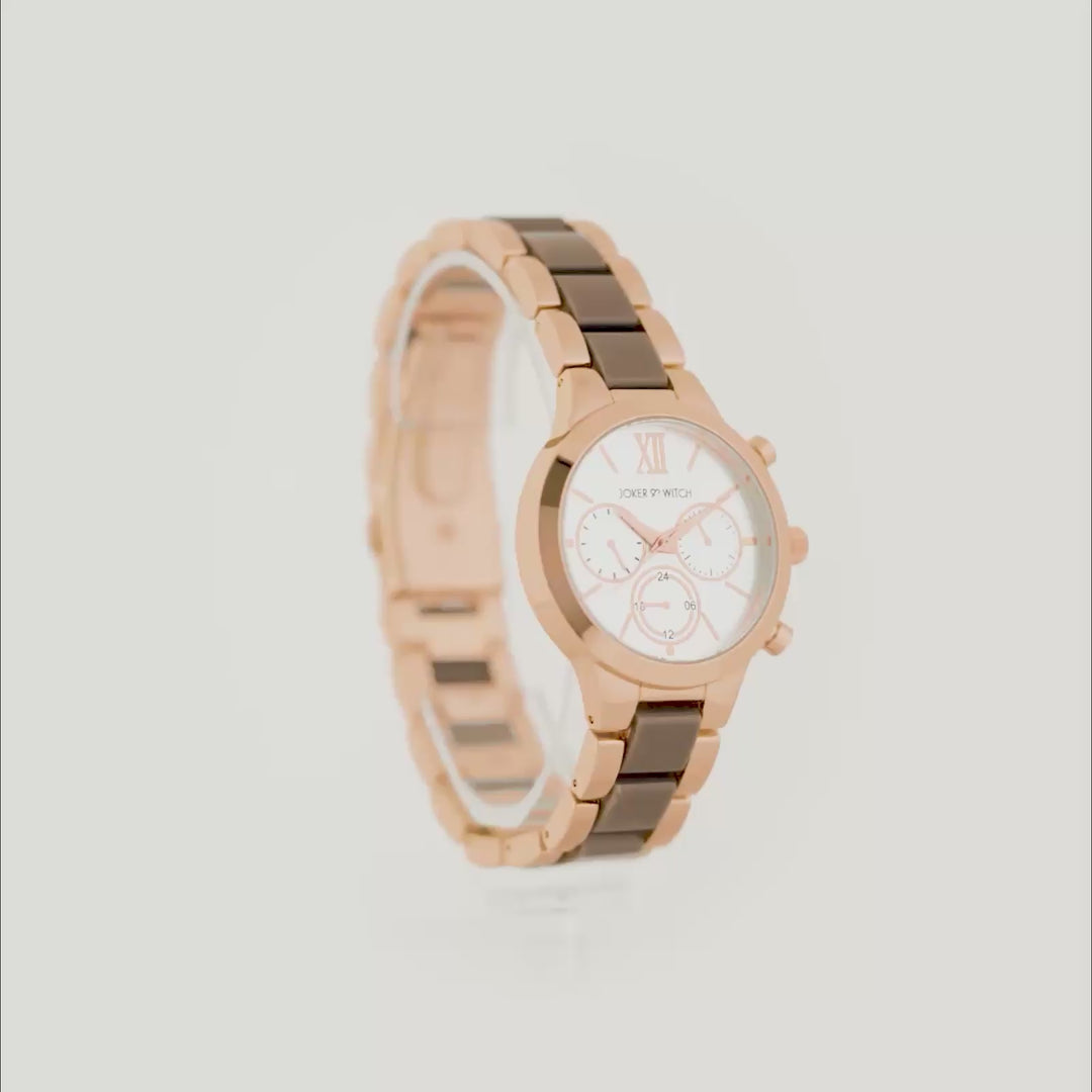 Clara Silver Large Dial Dual Tone Linked Chain Strap Women's Watch