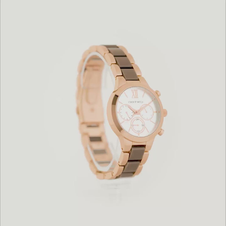 Clara Silver Large Dial Dual Tone Linked Chain Strap Women's Watch