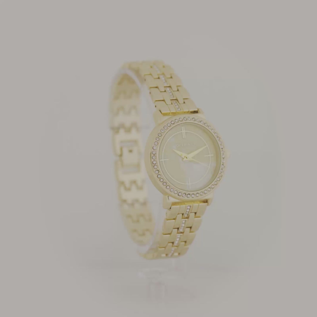 Moonlight Gold Medium Rhinestone Dial Linked Chain Strap Women's Watch