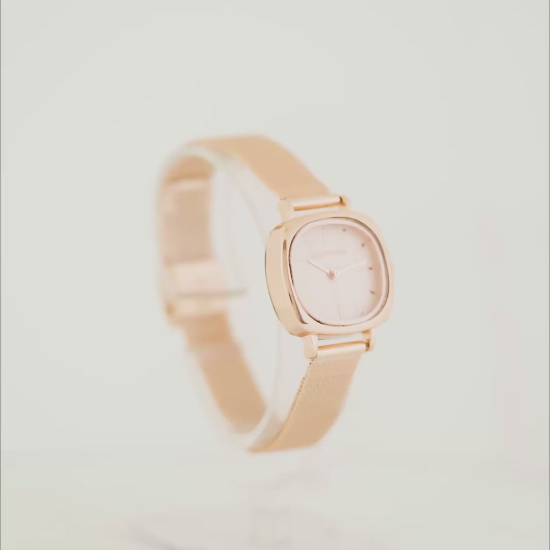 Cinque Beige Mini Square Dial Rose Gold Mesh Strap Women's Watch