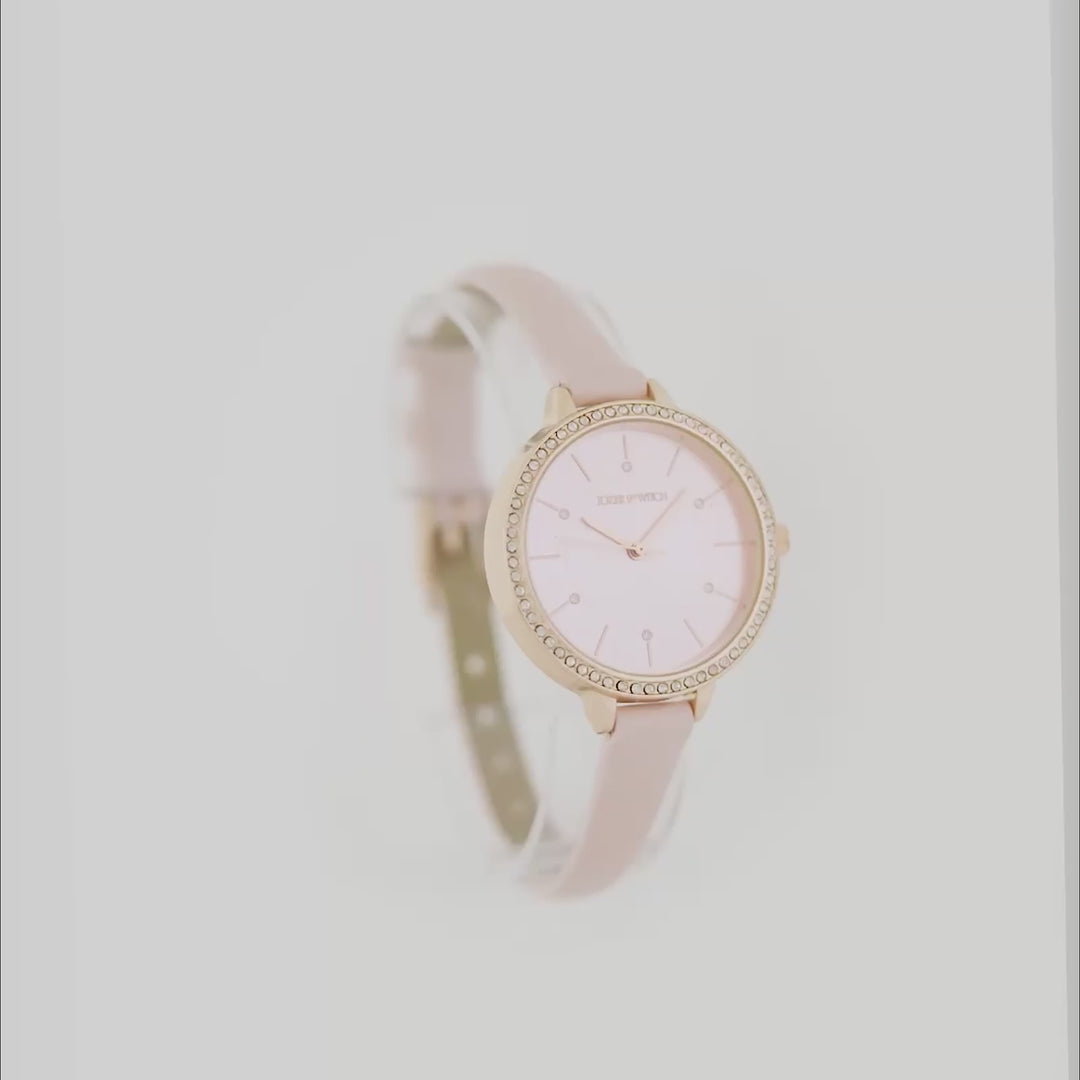 Sunrise Pink Medium Rhinestone Dial PU Strap Women's Watch