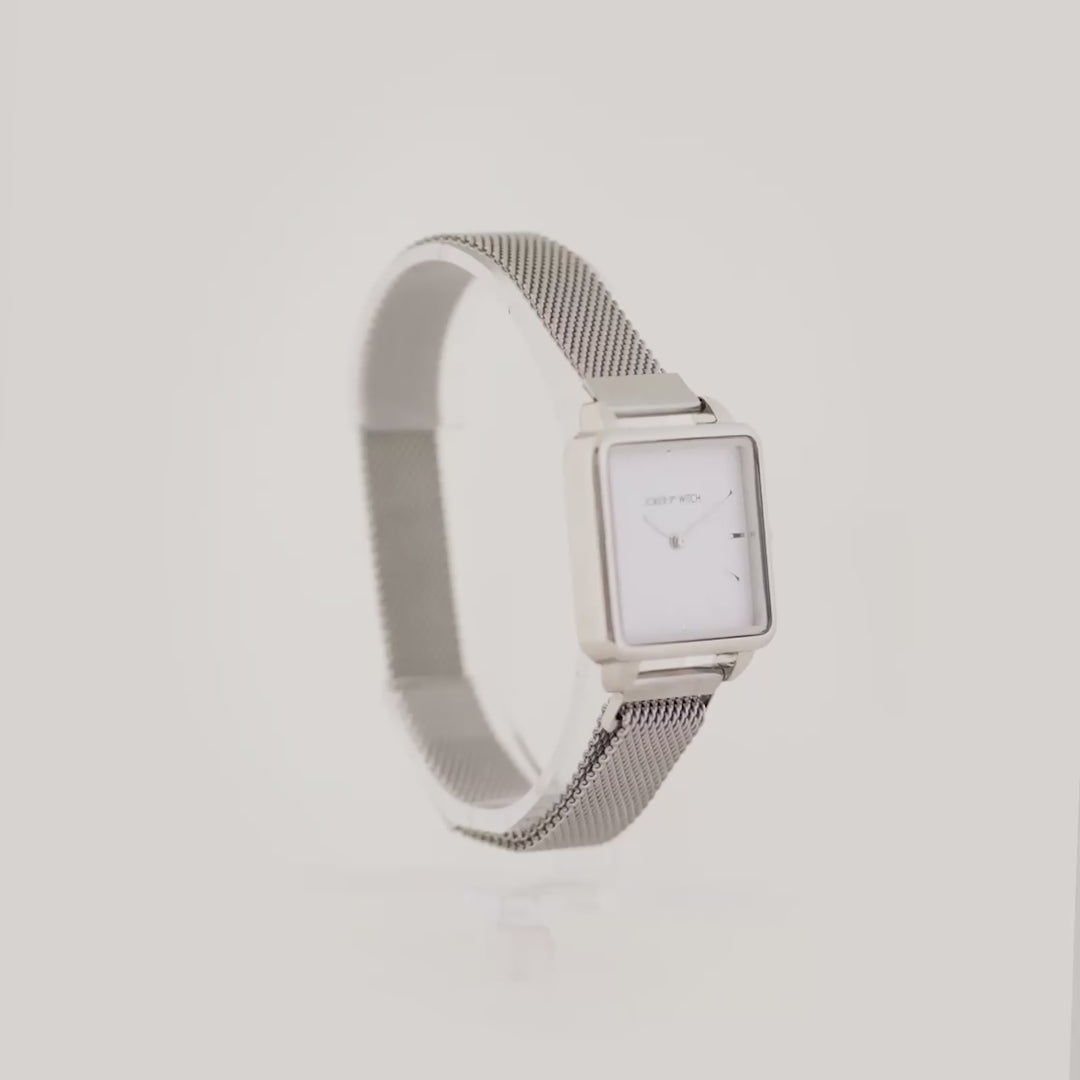 Vintage White Small Square Dial Silver Magnetic Strap Women's Watch