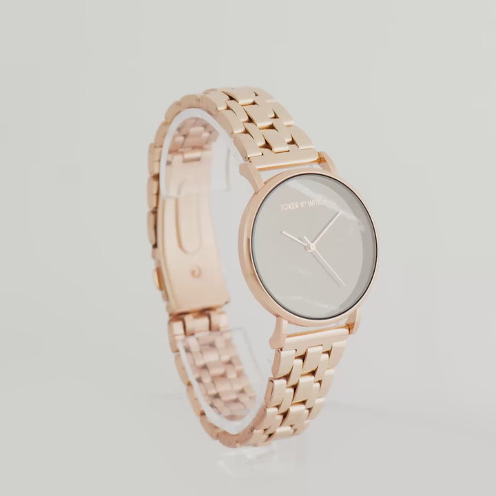 April Black Medium Dial Rose Gold Linked Chain Strap Women's Watch