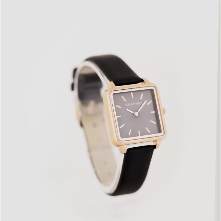 Emily Rose Gold Black Small Square Dial PU Strap Women's Watch