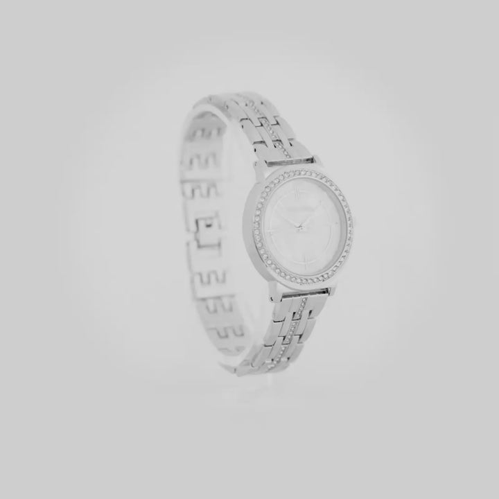 Moonlight White Medium Rhinestone Dial Silver Linked Chain Strap Women's Watch