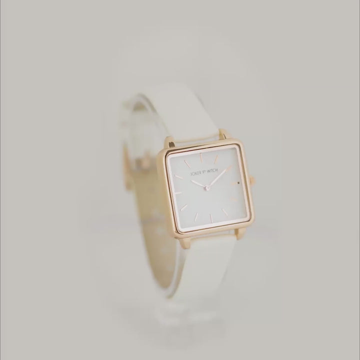 Emily White Small Square Dial PU Strap Women's Watch