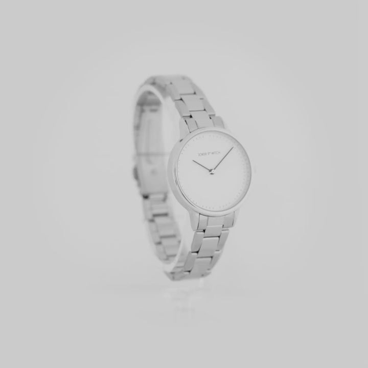 Tokyo White Medium Dial Silver Linked Chain Strap Women's Watch