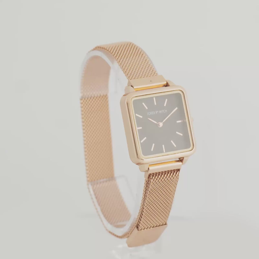 Vintage Black Small Square Dial Rose Gold Magnetic Strap Women's Watch