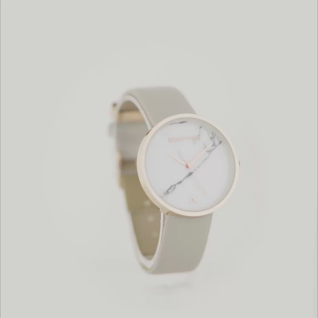 Hailey White Large Marble Dial Grey PU Strap Women's Watch