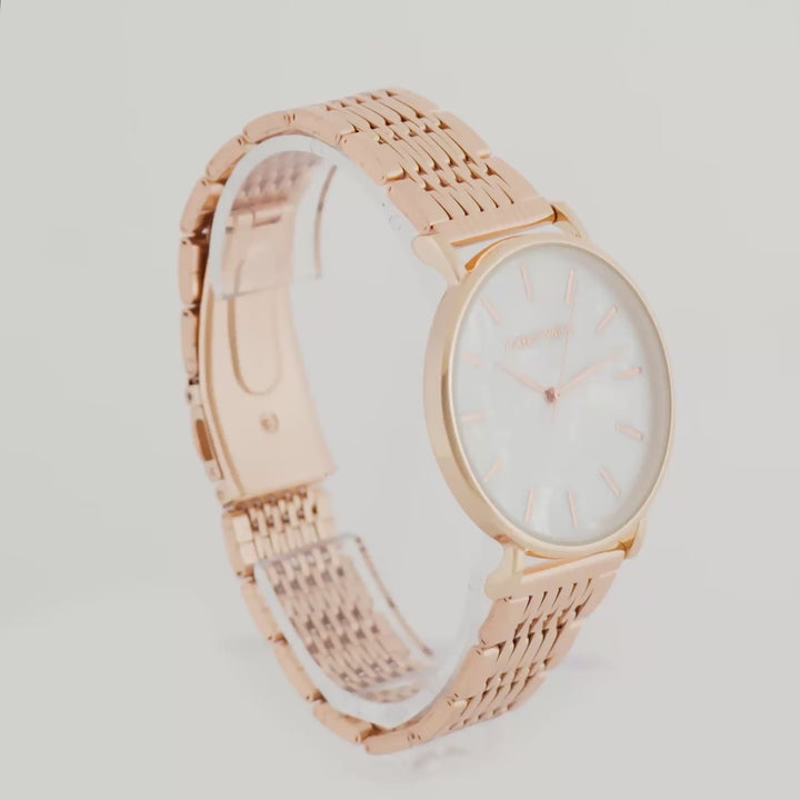 Nebula White MOP Large Dial Rose Gold Linked Chain Strap Women's Watch
