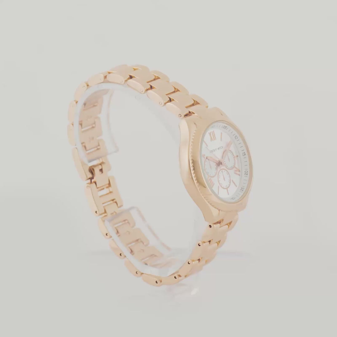 Ella White Medium Dial Rose Gold Linked Chain Strap Women's Watch