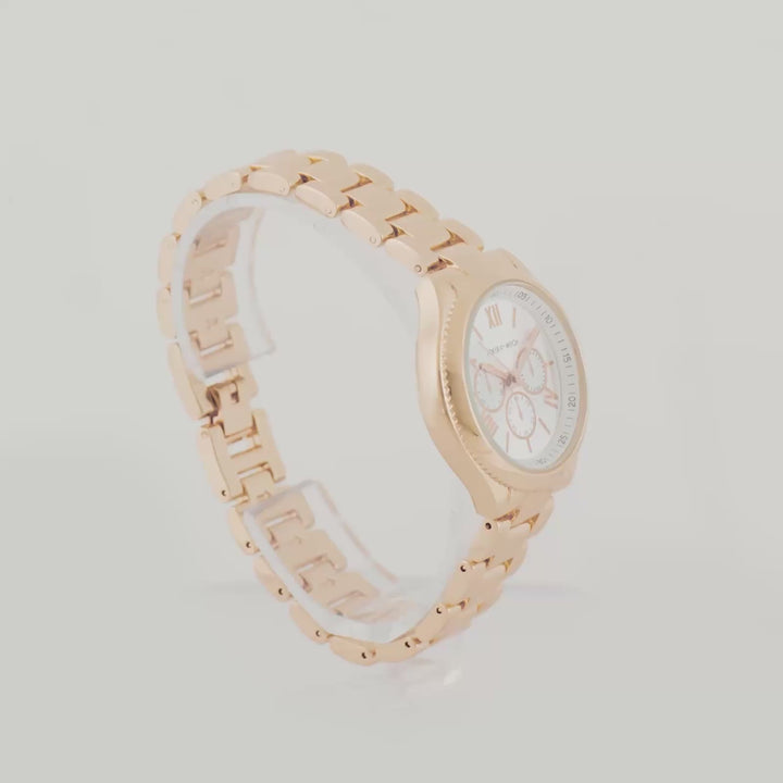 Ella White Medium Dial Rose Gold Linked Chain Strap Women's Watch