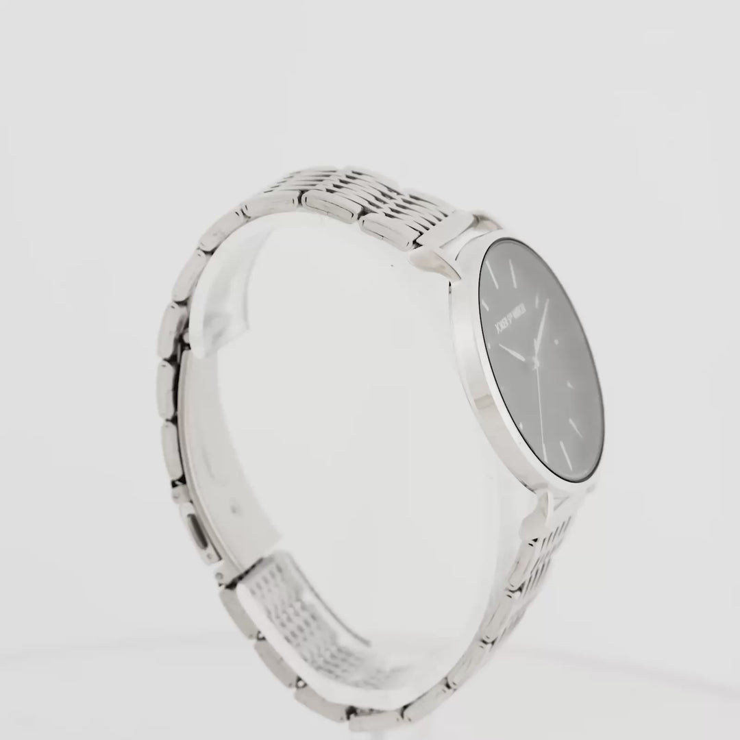 Nebula Black Large Dial Silver Linked Chain Strap Women's Watch