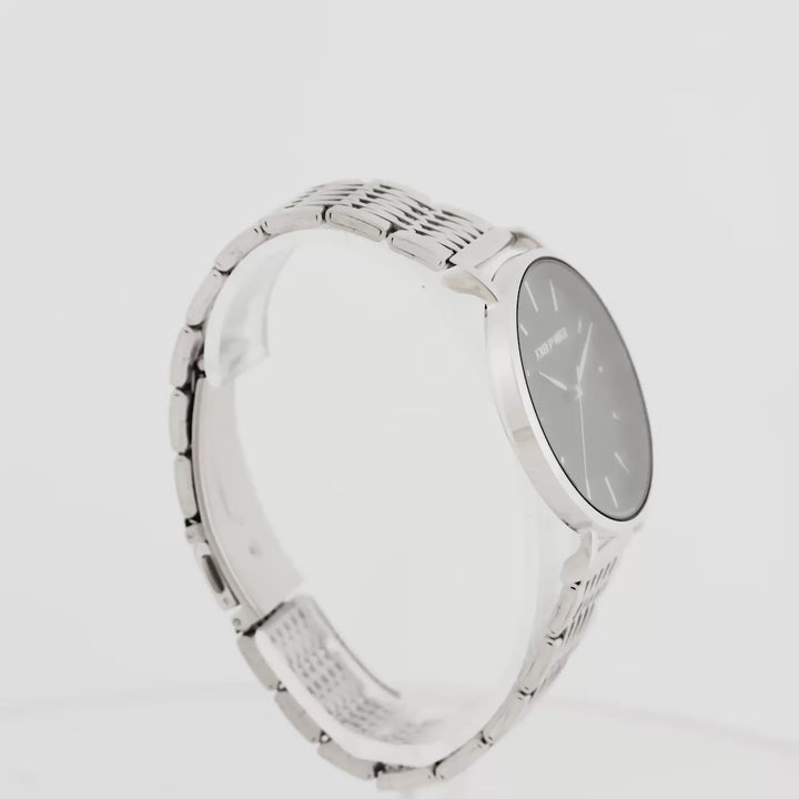 Nebula Black Large Dial Silver Linked Chain Strap Women's Watch