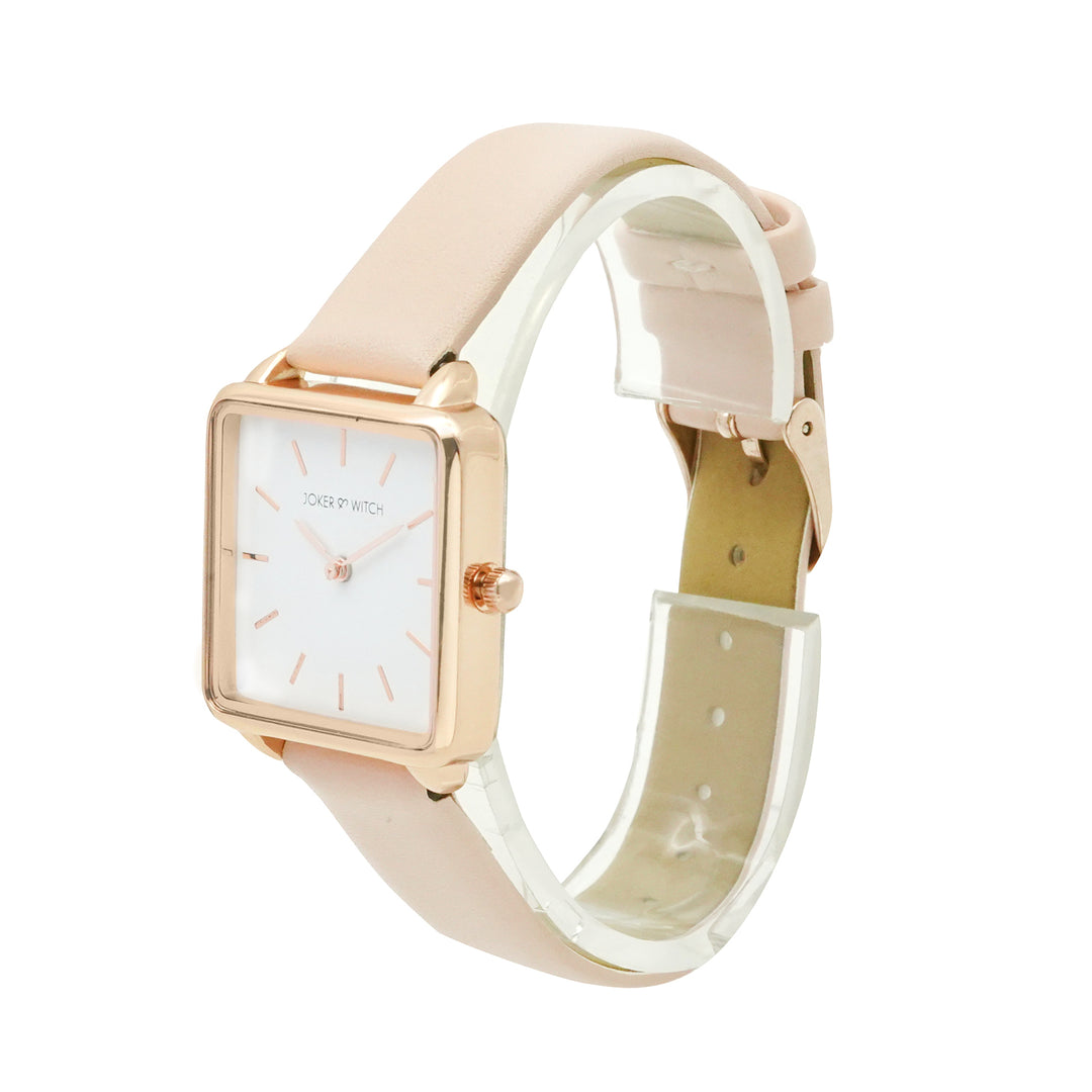 Emily White Small Square Dial Pink PU Strap Women's Watch