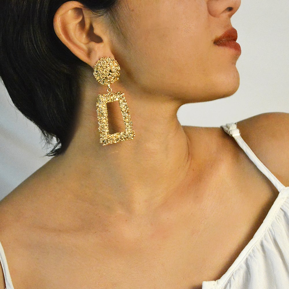 Crumbled Roses Metallic Gold Party Earrings - Joker & Witch