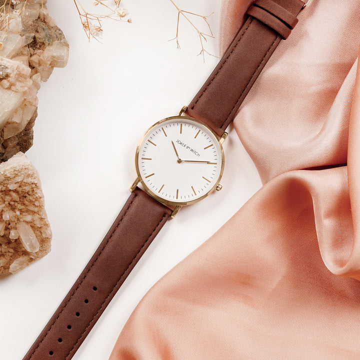 Hope White Large Dial Brown PU Strap Women's Watch