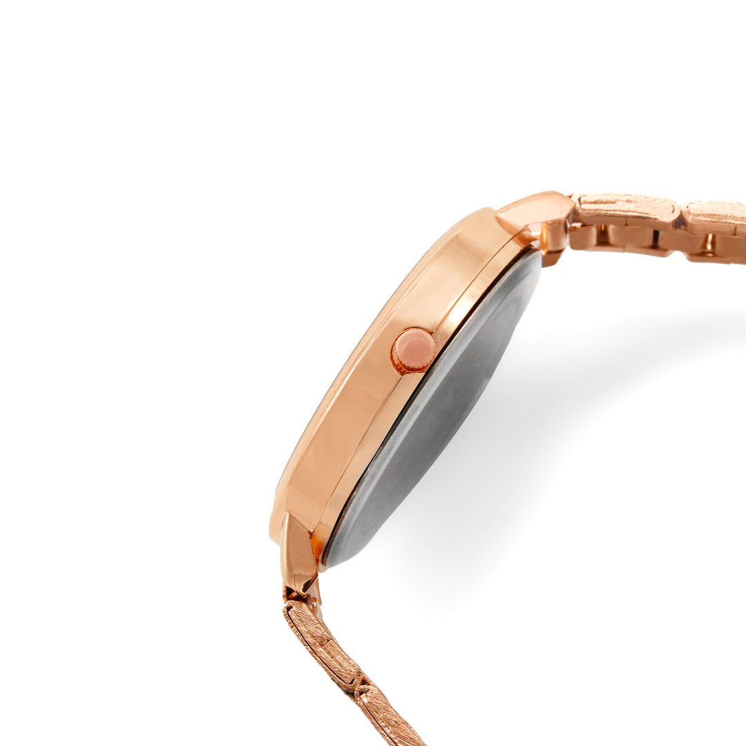 Sleek White Large Dial Rose Gold Linked Chain Strap Women's Watch