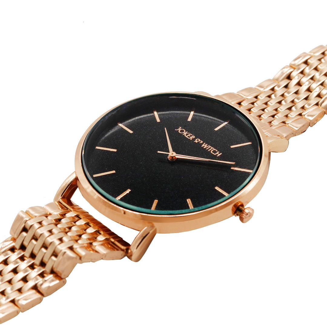 Nebula Black Large Dial Rose Gold Linked Chain Strap Women's Watch