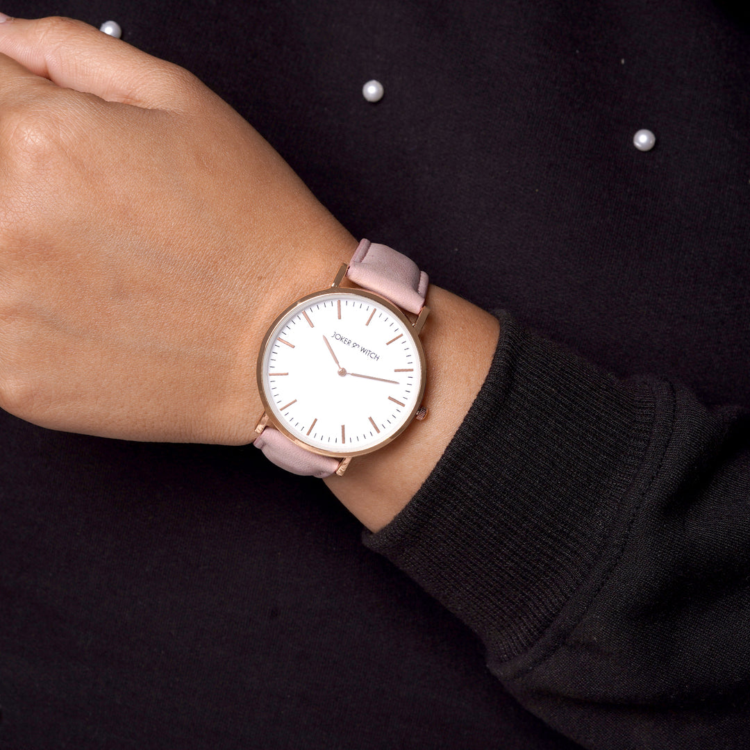Hope White Large Dial Pink PU Strap Women's Watch