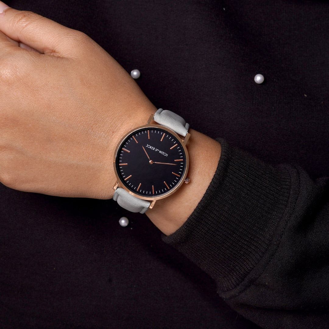 Hope Black Large Dial Grey PU Strap Women's Watch