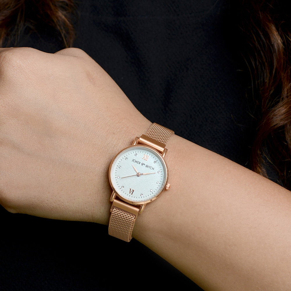 Lexi Rosegold Mesh Strap White Dial Watch - Joker & Witch