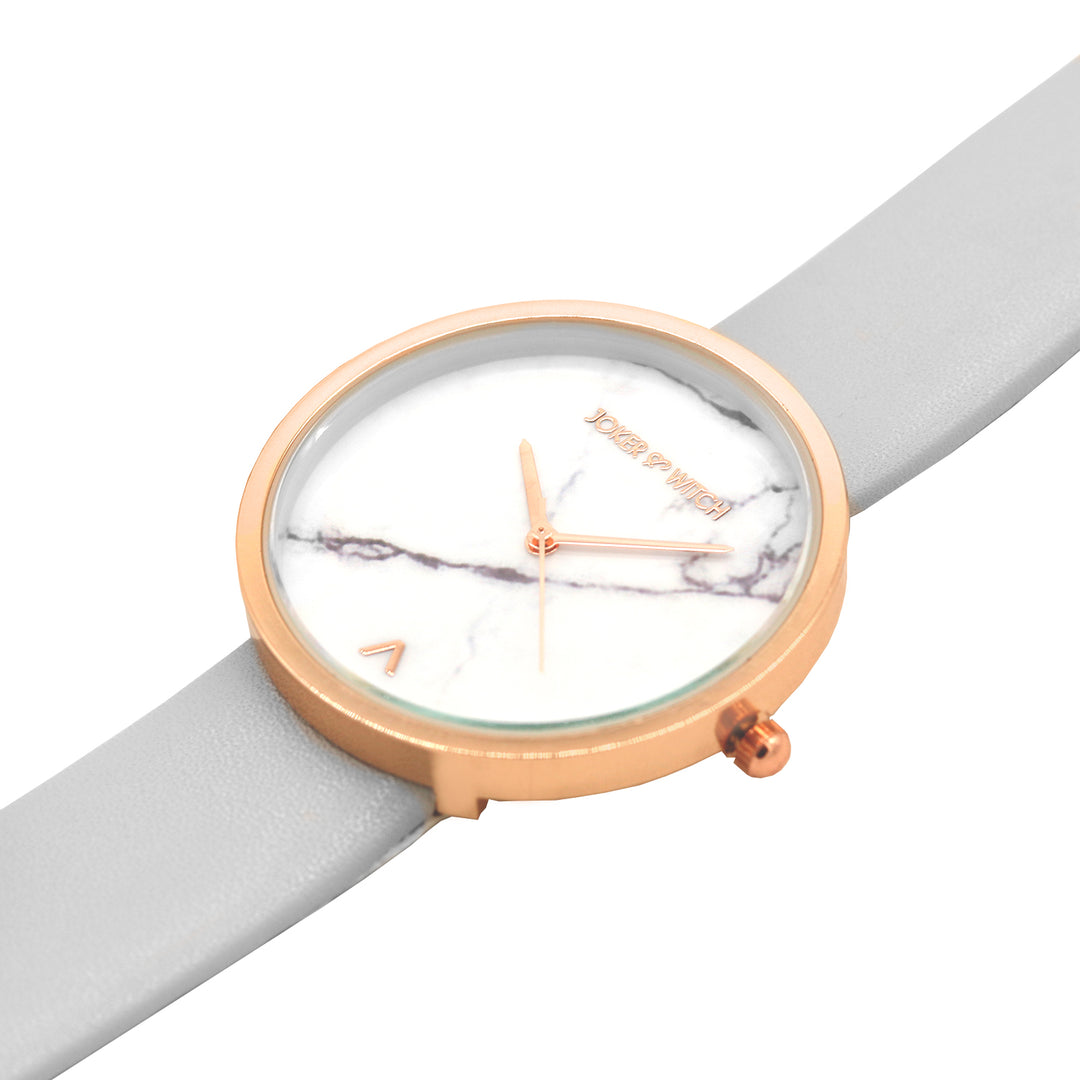 Hailey White Large Marble Dial Grey PU Strap Women's Watch