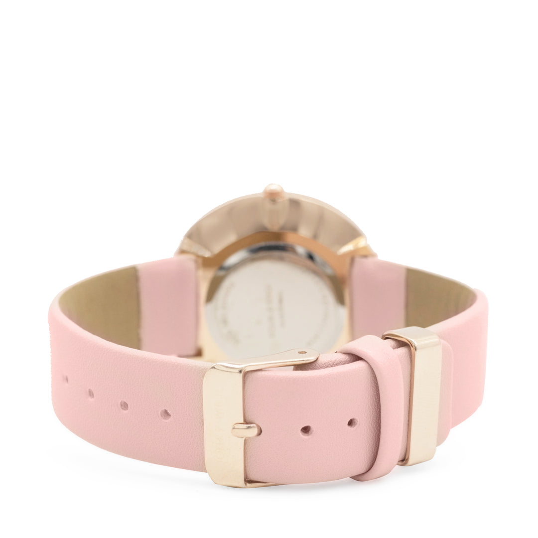 Hailey White Large Marble Dial Pink PU Strap Women's Watch