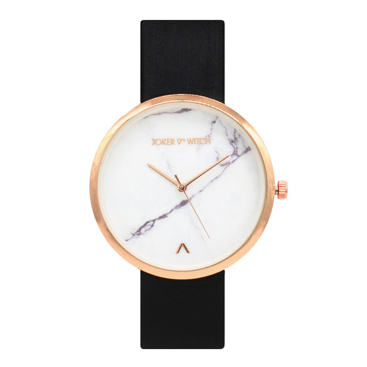Hailey White Large Marble Dial Black PU Strap Women's Watch