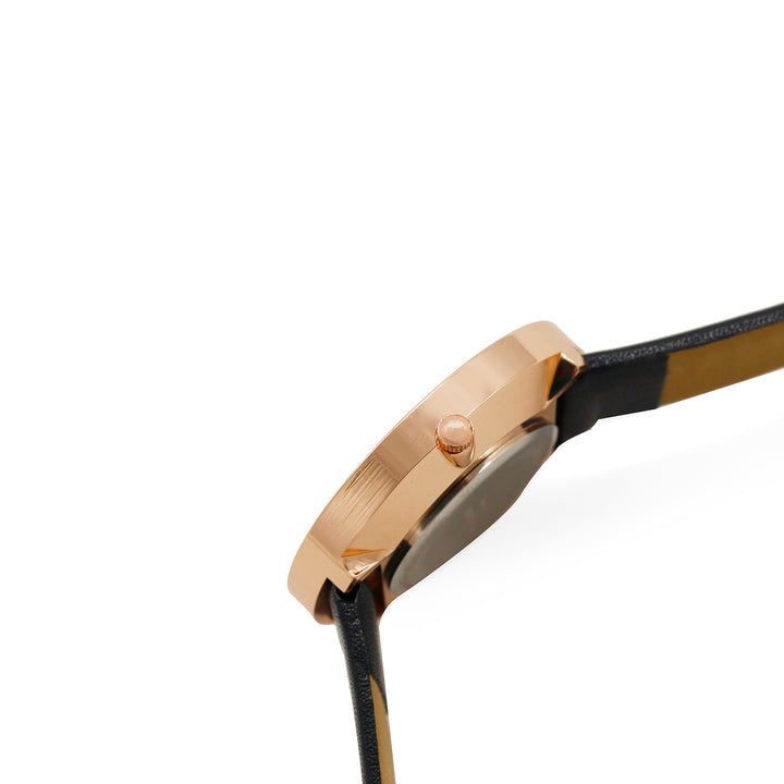 Hailey White Large Marble Dial Black PU Strap Women's Watch