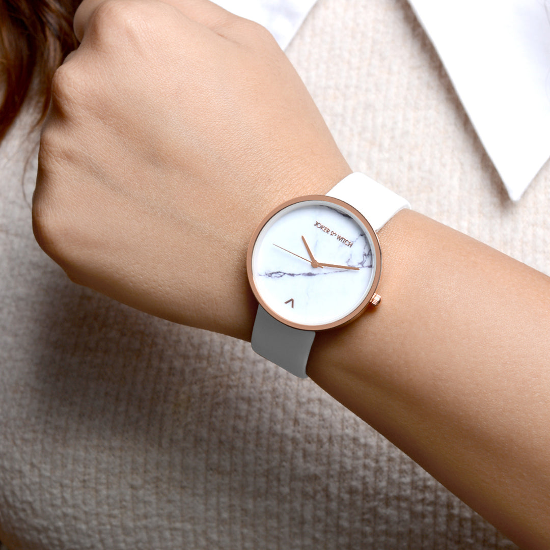 Hailey White Large Marble Dial PU Strap Women's Watch