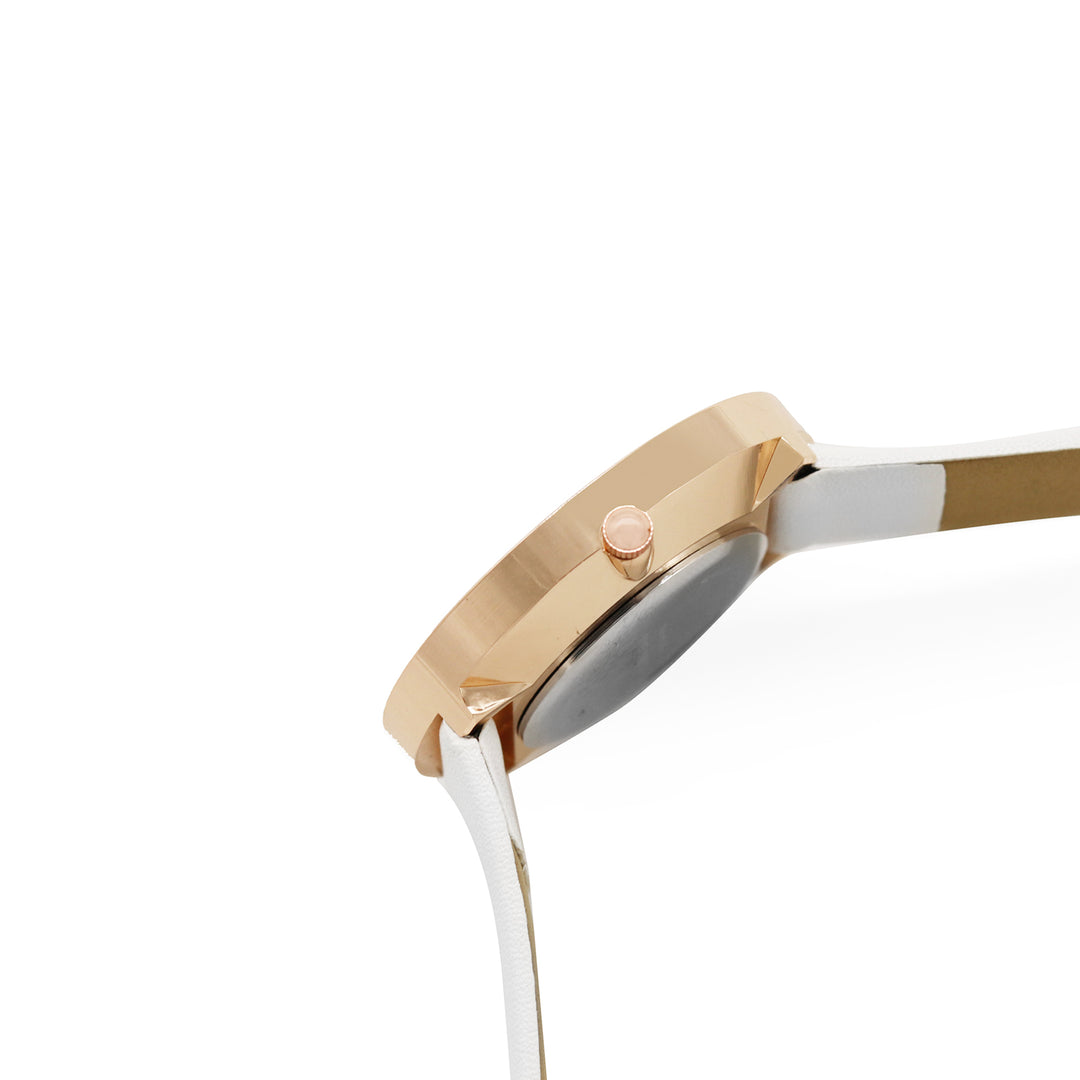 Hailey White Large Marble Dial PU Strap Women's Watch