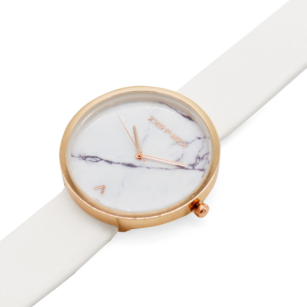 Hailey White Large Marble Dial PU Strap Women's Watch