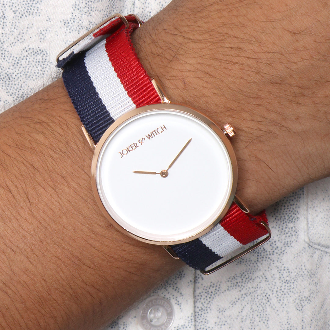 Classic White Large Dial Multicolor Nato Strap Unisex Watch