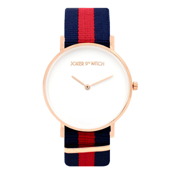 Classic White Large Dial Blue & Red Nato Strap Unisex Watch
